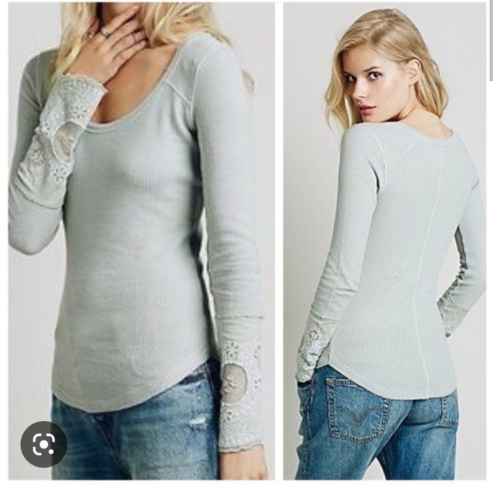 SOLD-New Free People Lovely Lady Lace Cuff Thermal Sea foam Green XL